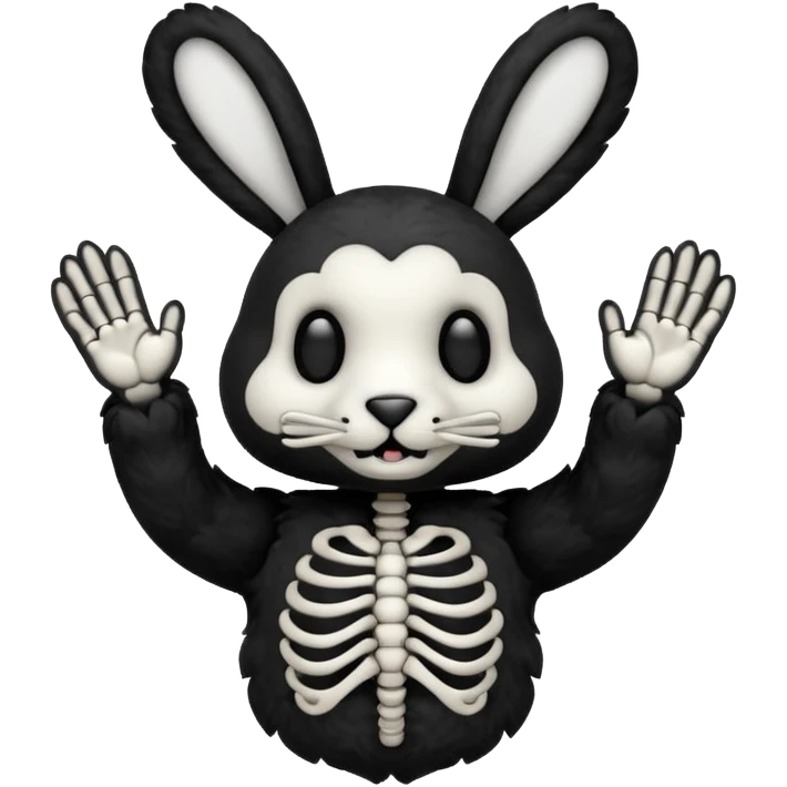 Emoji tête de peluche Lapin squelette noire qui fait bonjour de la main  emoji