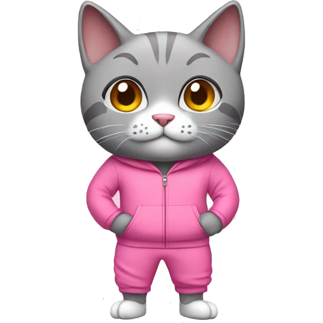 gray cat wearing pink tracksuit full body emoji