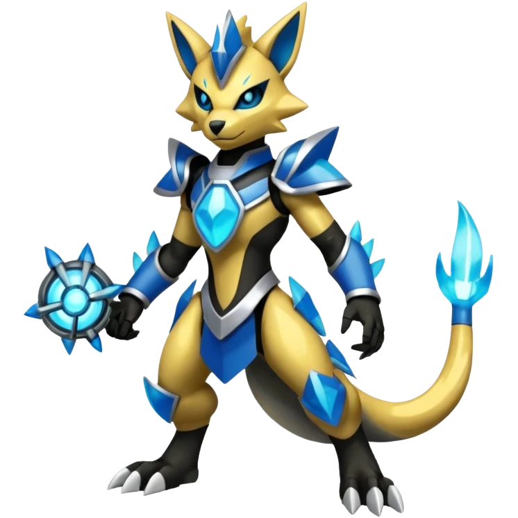 Futuristic Zeraora-Vernid-Primagen-Protogen-Fakémon-Pokémon-creature-fusion (full body) emoji