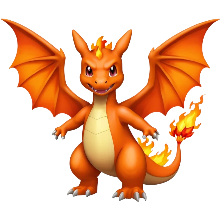 Make me an emote of a Charizard that says fired emoji