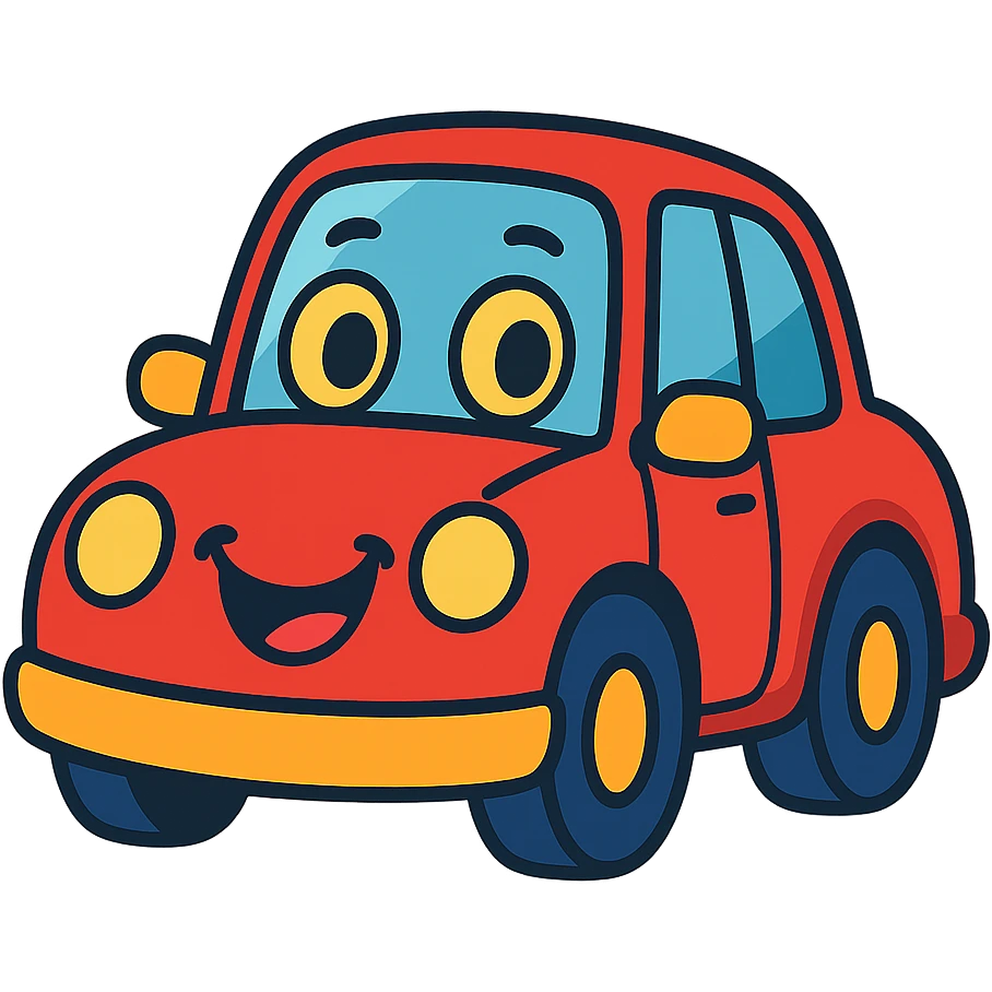 cartoon car with a friendly face, big eyes, smiling mouth, vibrant colors emoji