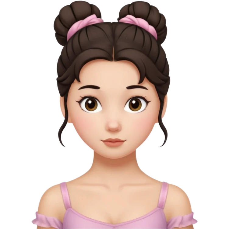 white girl a single messy ballet bun, dark hair,  emoji