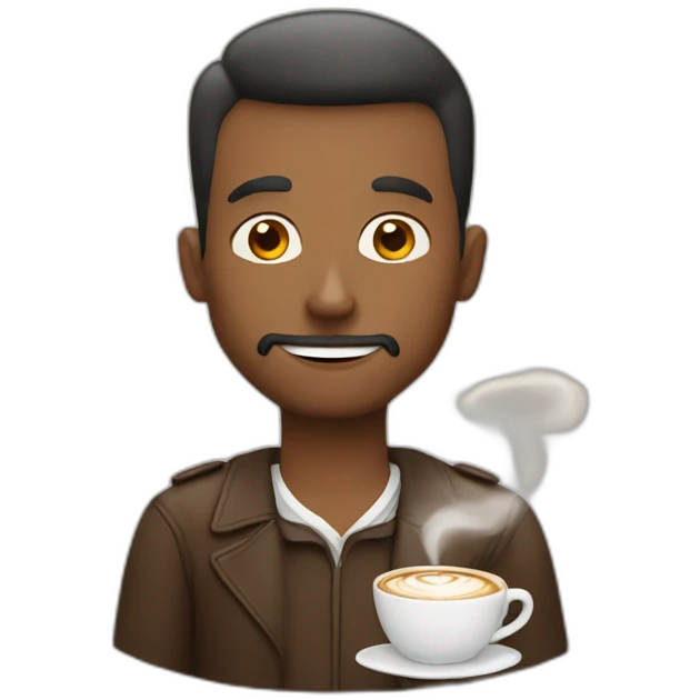 White bold man with cappuccino emoji