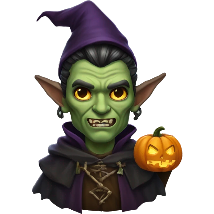 half-orc male wizard necromancer pumpkin emoji