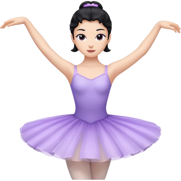 Cinematic Light Purple Ballerina Portrait Emoji, rendered in a realistic, vector-style with minimal shading.  with porcelain skin, smooth deep black hair falling in soft waves, and calm, inviting eyes. emoji