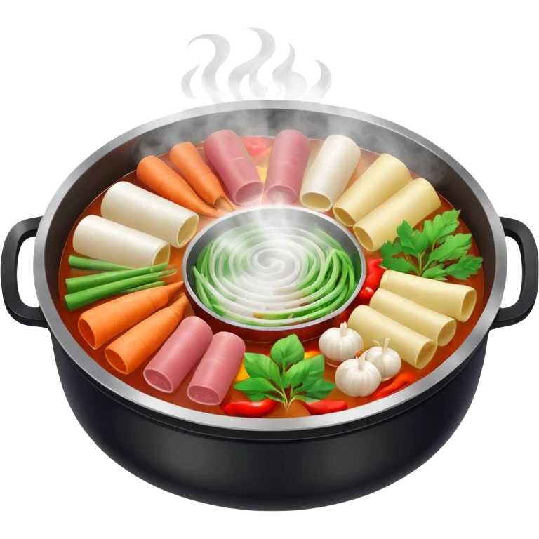 chinese hotpot, steaming, ingredients visible emoji