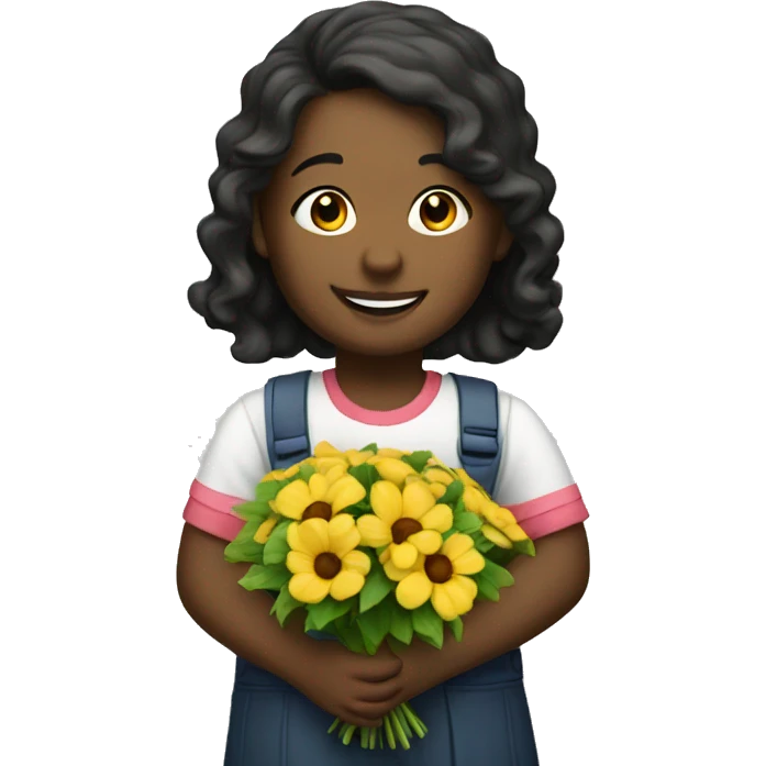 first-grade students with a bouquet emoji