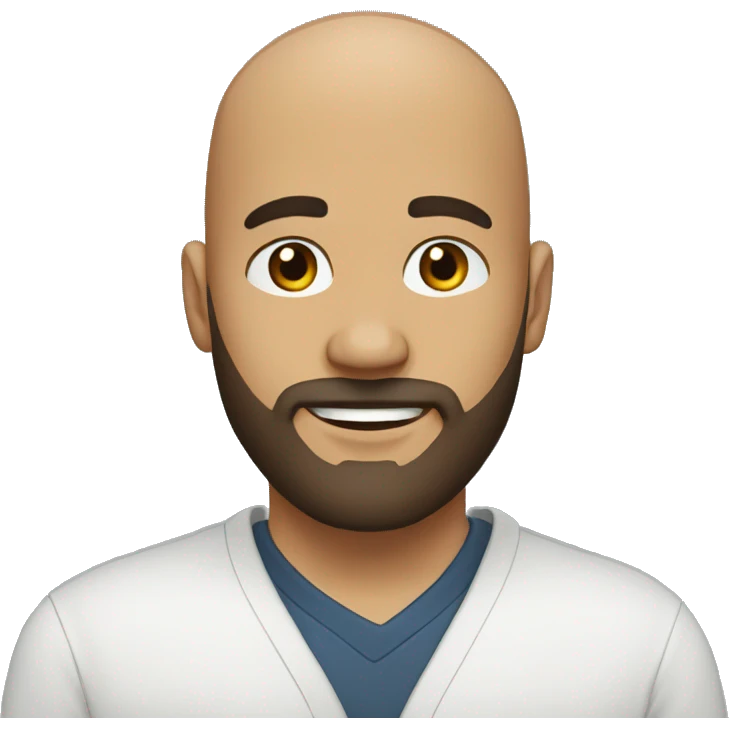 Adult, 33 years old, bald, wears beard, white, dark brown eyes, A mole on the left side of the face  emoji