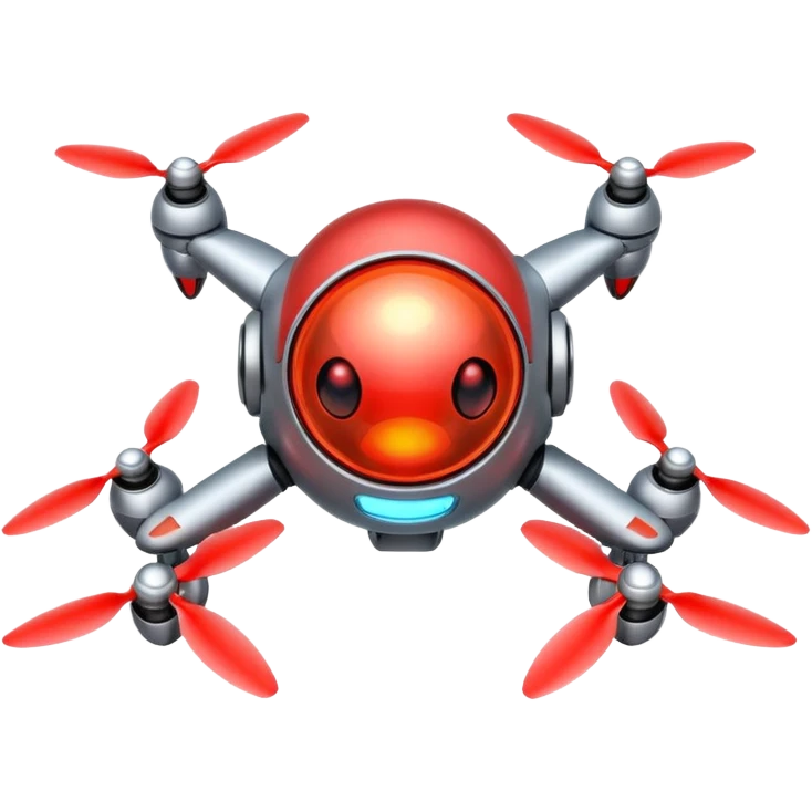 Flying robot, small propellers, glowing eyes. emoji
