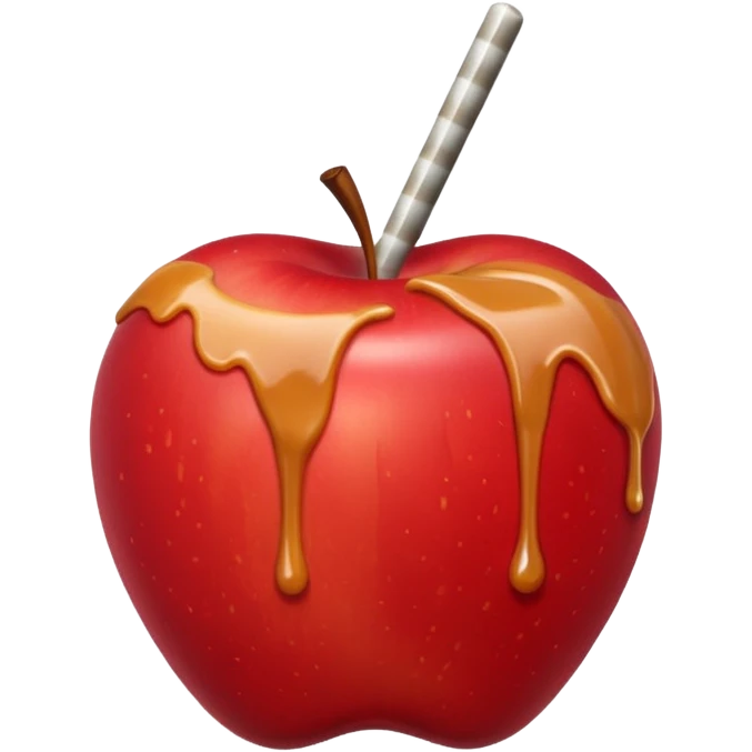 Apple with a stick on top with caramel drizzled over it emoji