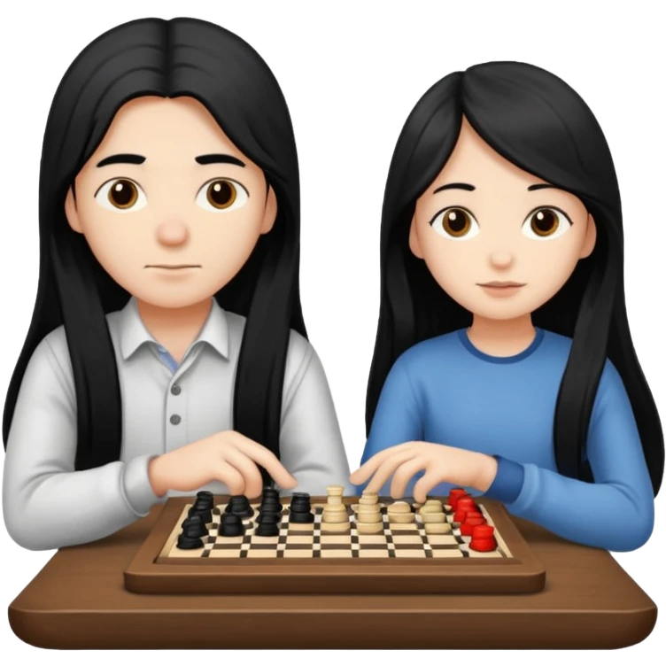 Boy and a girl with long  black hair playing checkers emoji
