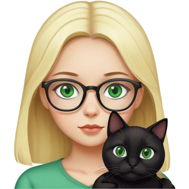 Blonde girl with glasses holding a black cat with green eyes  emoji