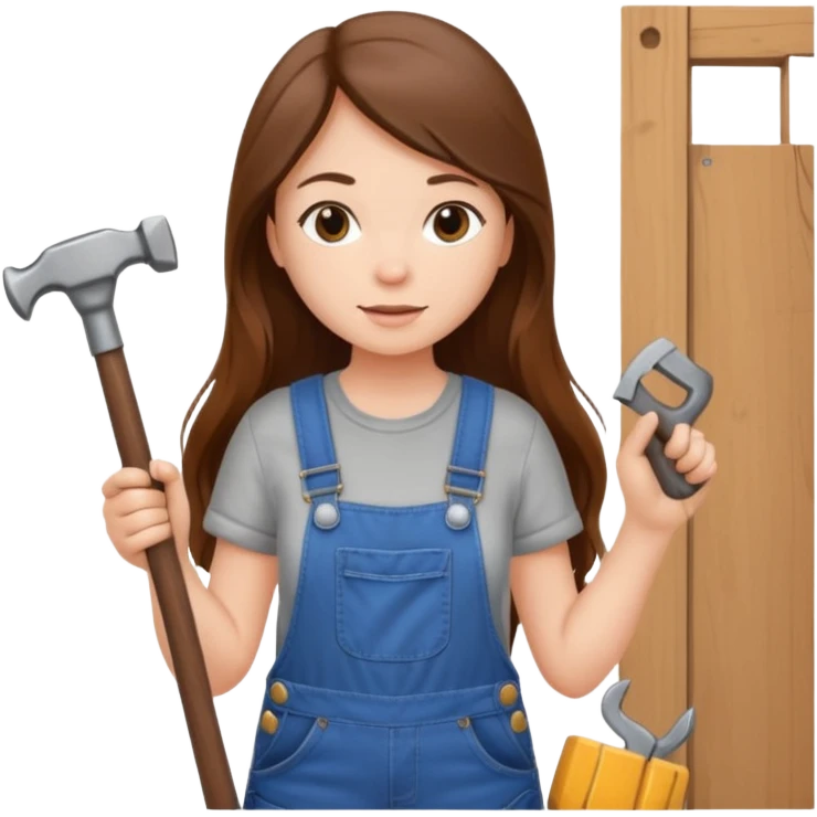 beautiful girl with long brown hair constructing new bedroom emoji