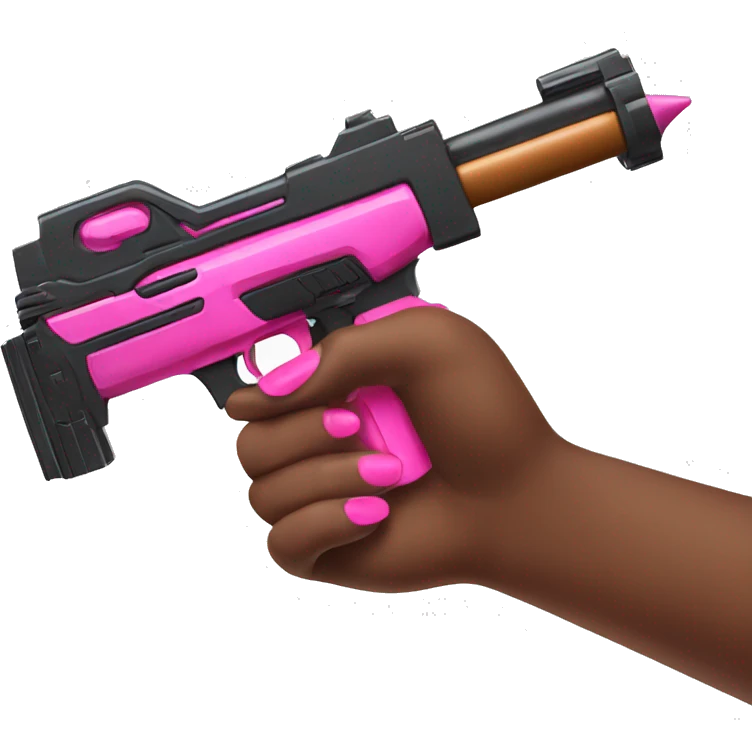 brown hand with pink nails holding large scary dark nerf gun emoji