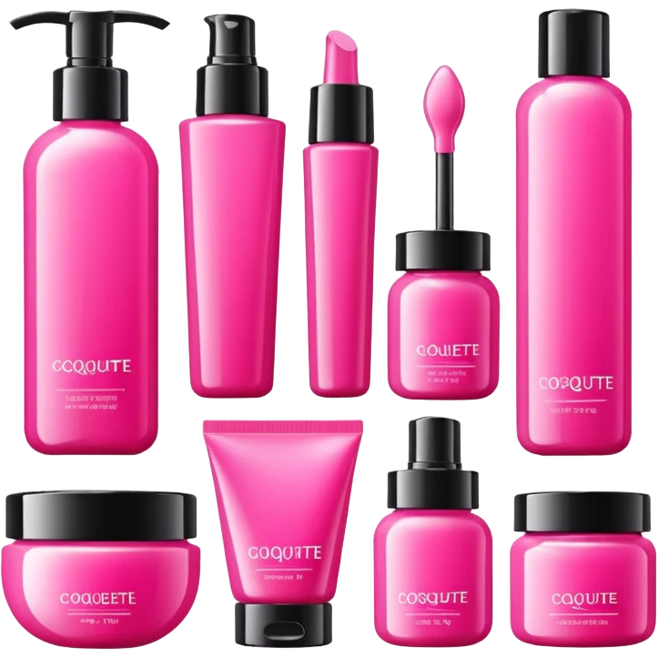 a collection of bright pink skincare and coqquette emoji