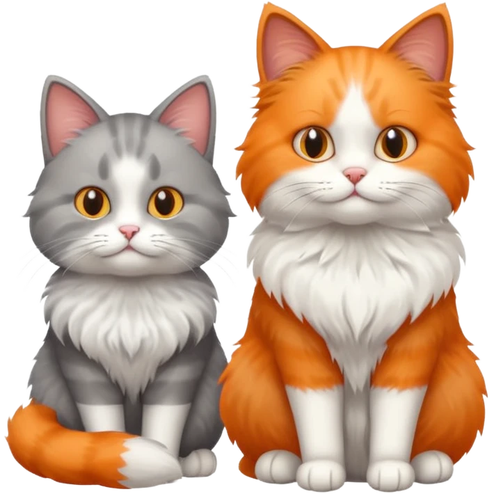 a realistic looking very fluffy grey and white cat sitting next to another cat emoji