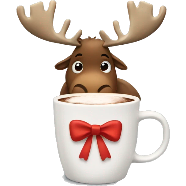Moose with a red bow drinking hot chocolate emoji