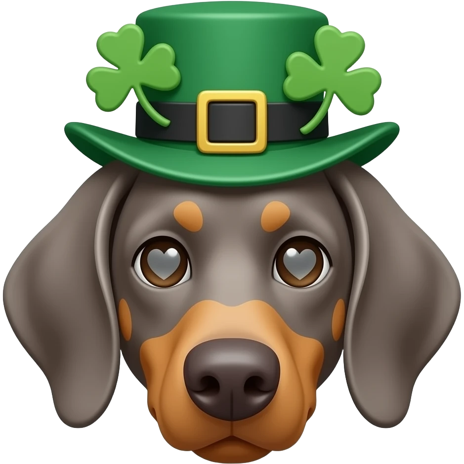 Heart eyes Gray eyed Weimeraner head with st Patrick’s day garb emoji