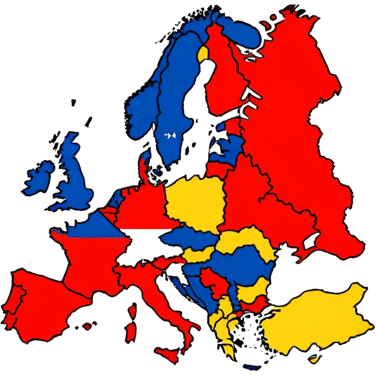 Germania divisa con bandiera US sud-ovest (Monaco, Francoforte), UK nord-ovest (Amburgo, Colonia), URSS est (Berlino Est, Dresda), France sud-ovest (Stoccarda, Friburgo) emoji