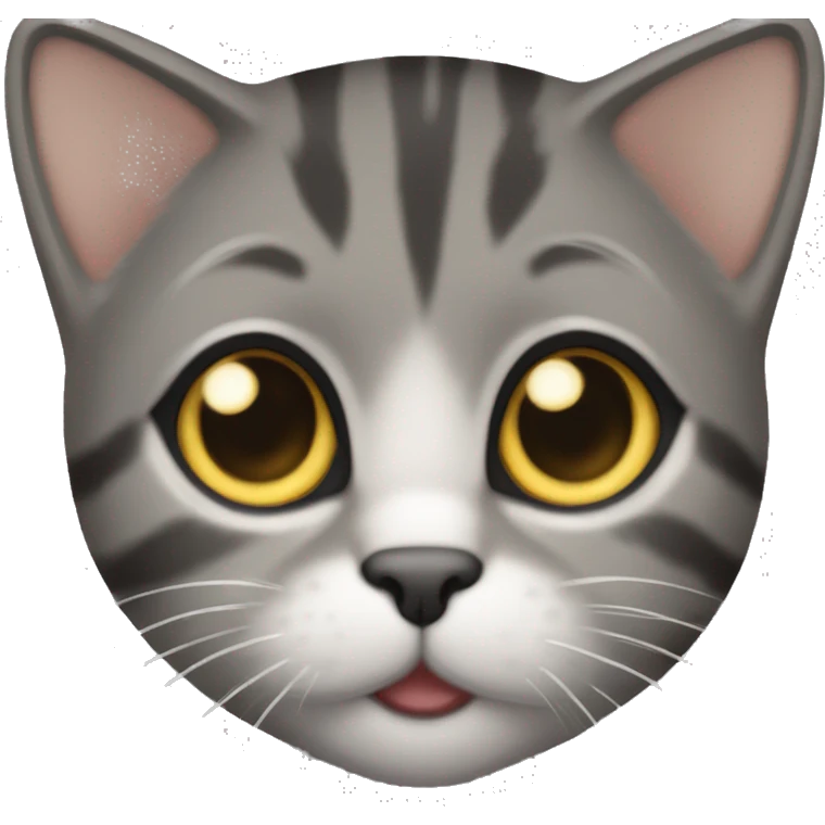 Female Tabby cat that’s black and grey with a little white under chin small and short hair and golden eyes  emoji