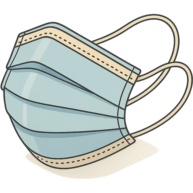 medical mask top view, 2D isometric style, detailed drawing, detailed shadows and highlights, clean contours, soft lighting, transparent background emoji