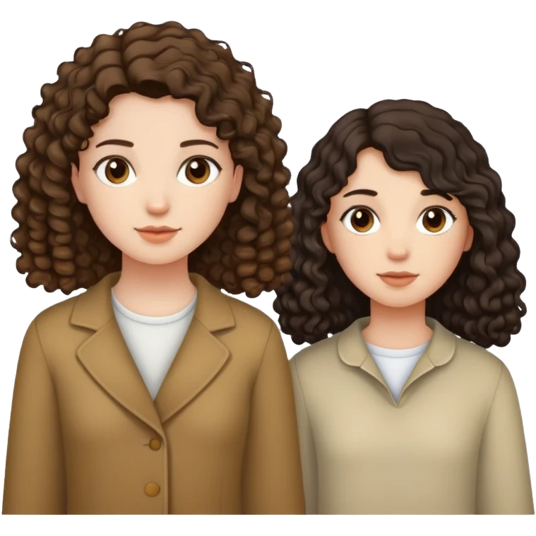 2 girls: first one is with curly short dark hair, second one is with lighter brown straight long hair emoji