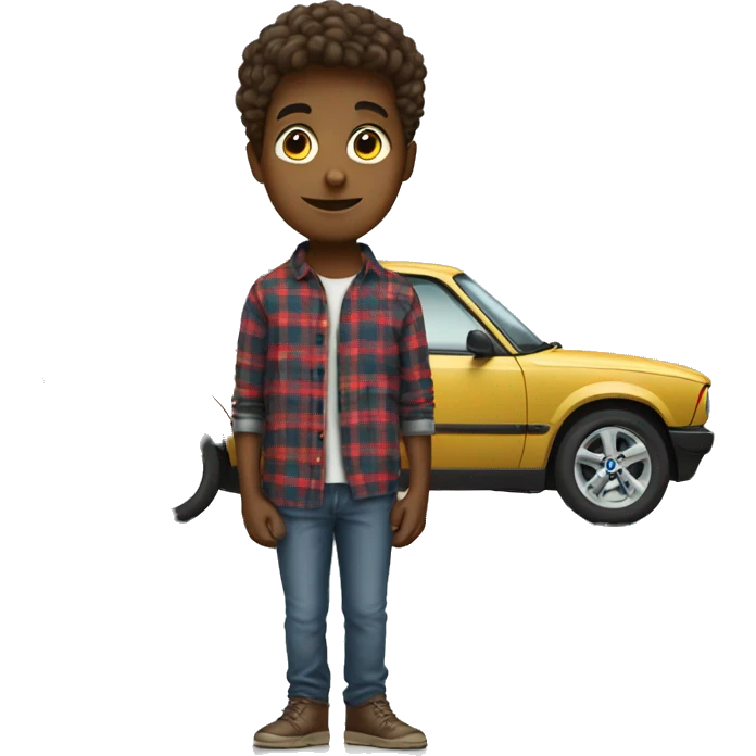 boy in plaid with car leaning on a bmw emoji