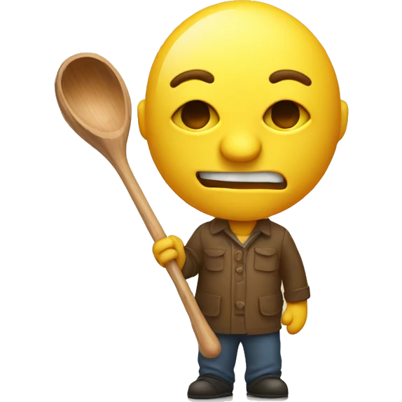 head, yellow skin. with a wooden ladle in one hand, a camera in the other hand. emoji