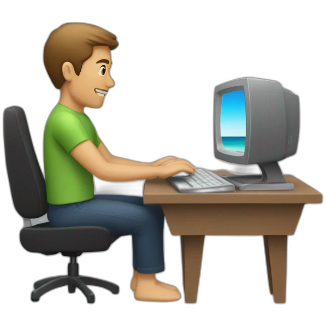 man using computer while surfing emoji