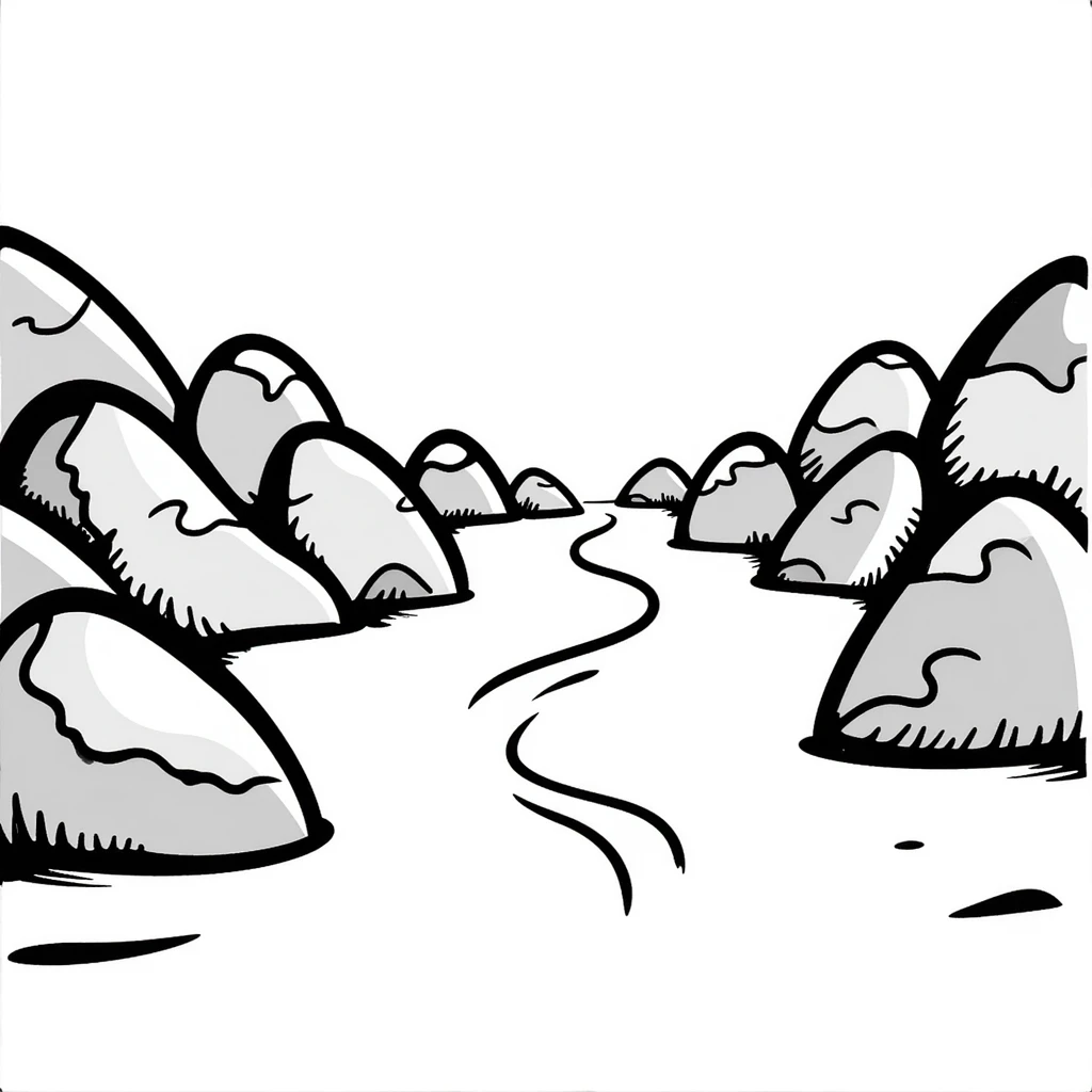 Hand-drawn river with ripples flowing through rocks emoji