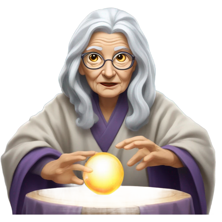 Wise Old Lady Fortune teller with crystal ball looking into the camera emoji