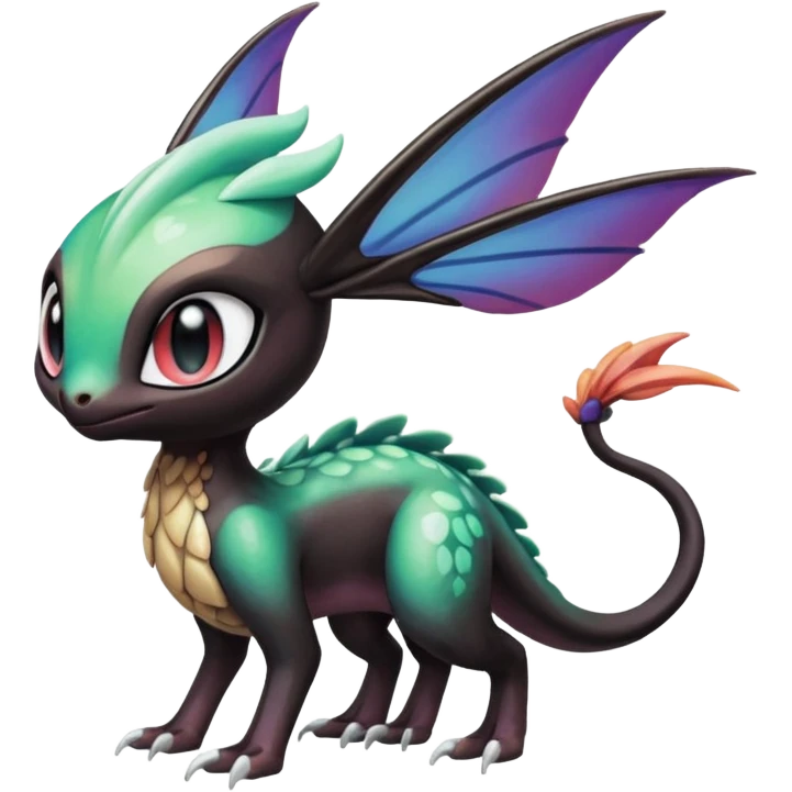 Shiny Cute Realistic Exotic Colorful Meloetta-Noivern-Toothless-Fakémon-creature-hybrid emoji