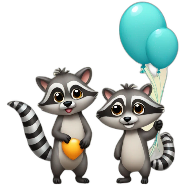 married-raccoons-with-balloons-next-to-giraffe emoji