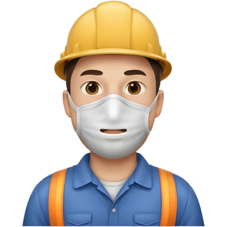 남자사람이 입의 전체에 마스크 쓰고있고, 작업복을 입고있는 이모지 emoji