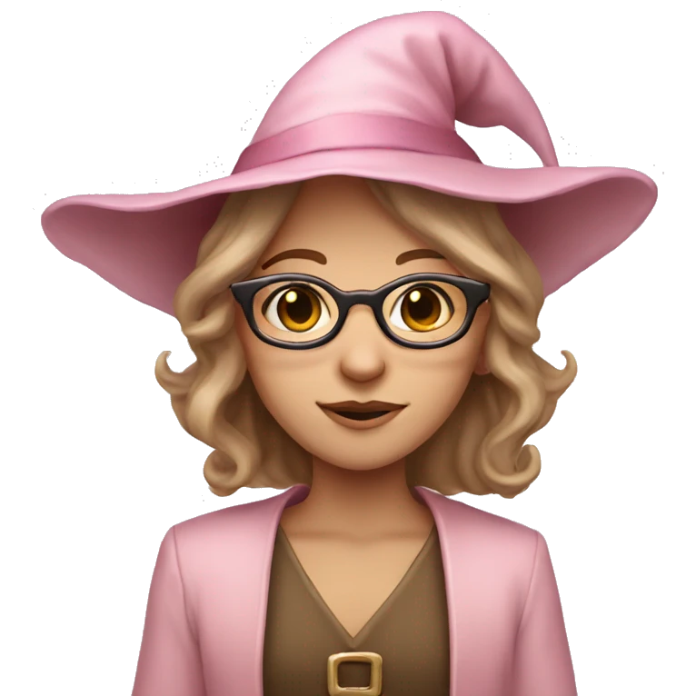 A light brown haired elf with glasses and pastel pink witch hat emoji