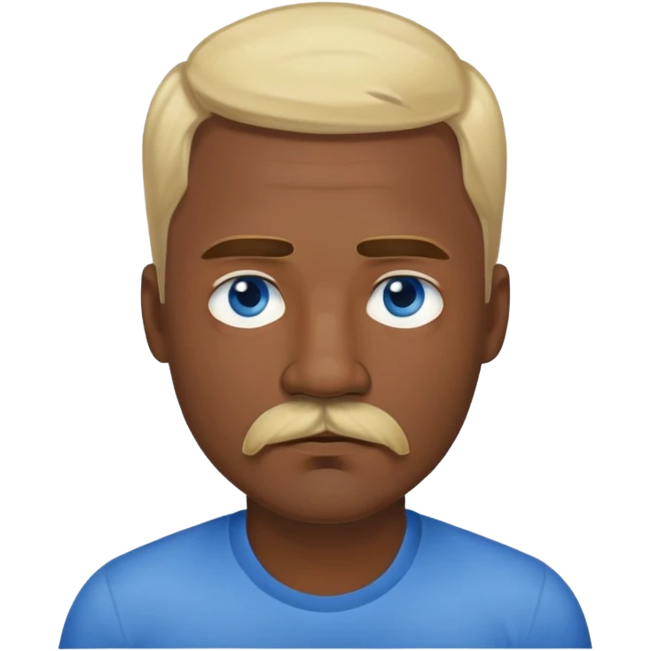 "- Nam
- 40 tuổi
- Da đen
- Tóc vàng 
- Mắt xanh nước biển, có ria
- Mặt buồn
" emoji