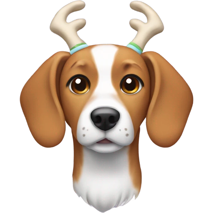 Beagle dog with a headband in the shape of deer antlers emoji
