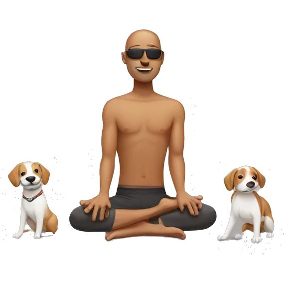 Blind guy doing yoga with dogs emoji