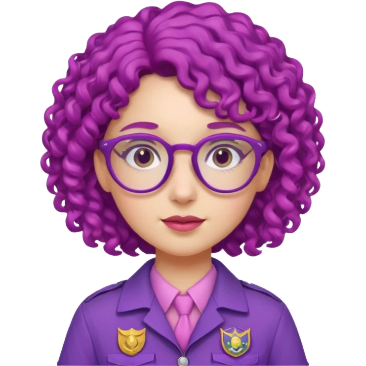 scout girl with pink scout uniform, purple curly haired and glassess emoji