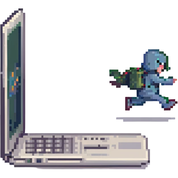 Laptop with tiny legs running away emoji