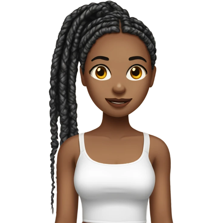 brown skined girl with black box braids and is wearing a white tube top emoji