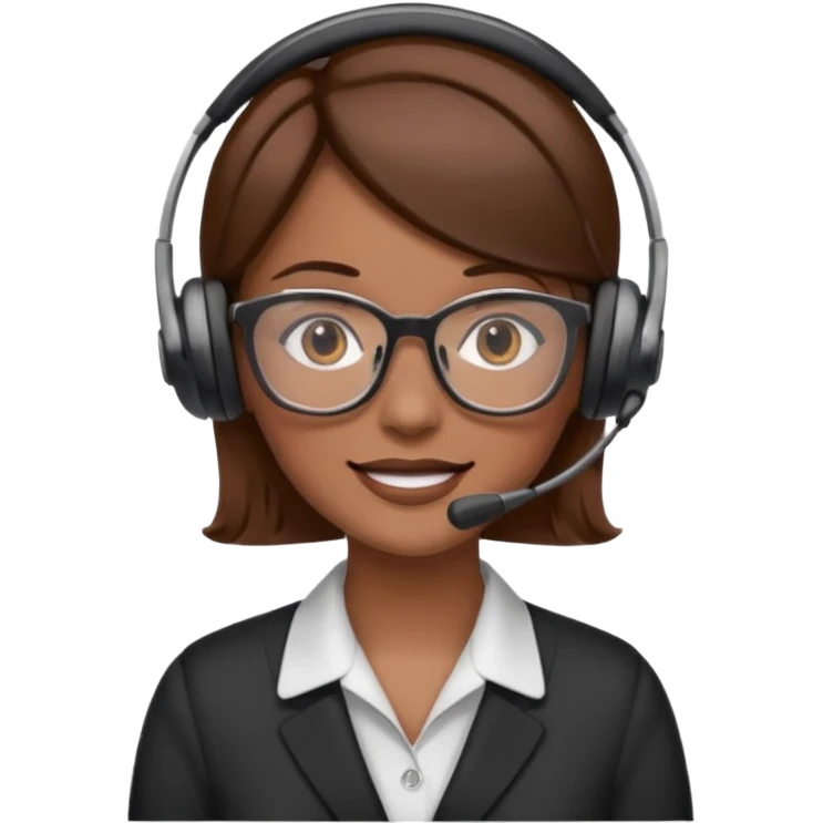 Frau, braune Haare, Brille, mit Headset für Kundenberatung emoji