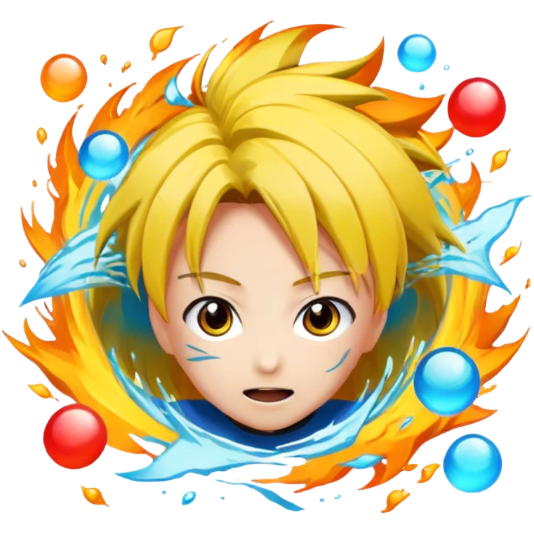 Icon for Anime: vibrant, dynamic scene with anime characters in action, featuring exaggerated expressions and colorful backgrounds. The design should reflect the distinct, energetic style of anime, with iconic eyes and unique visual elements. Transparent background. emoji