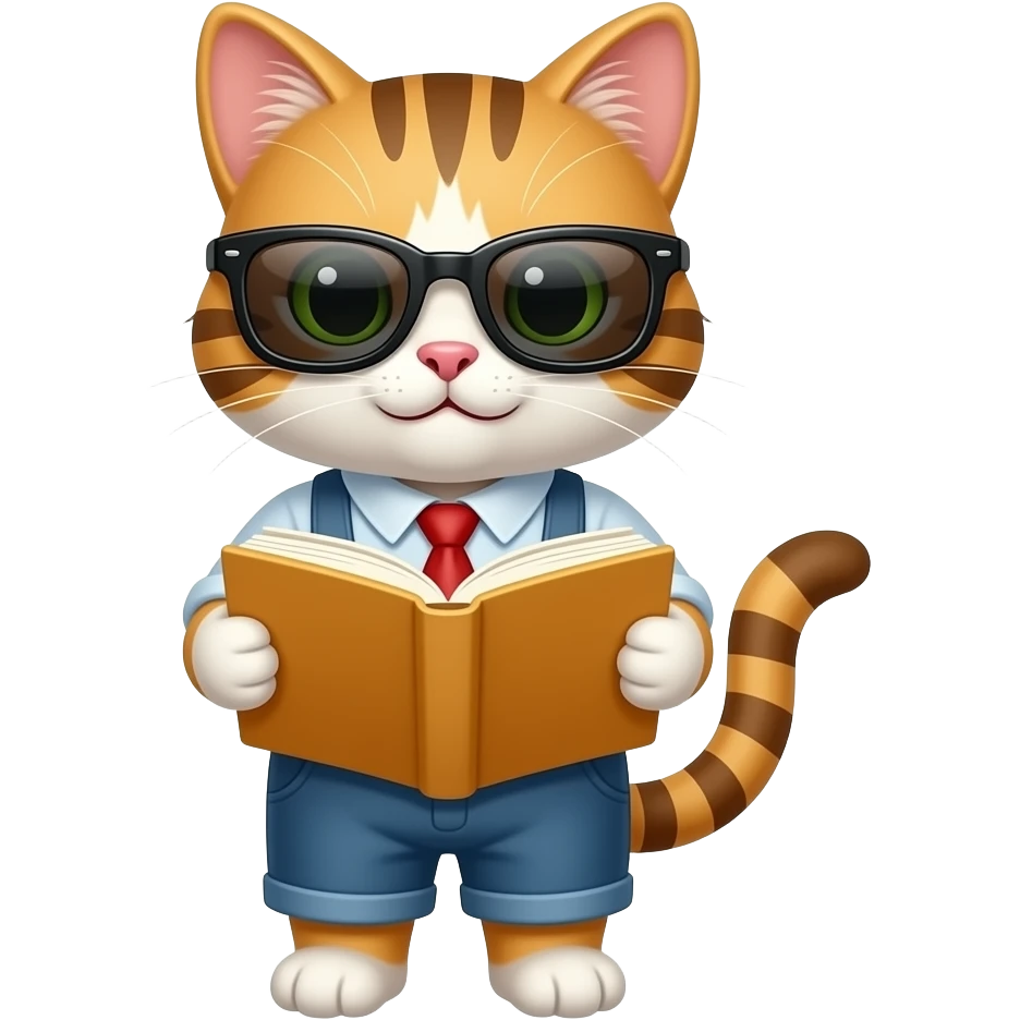 cat wearing sunglasses and reading a book emoji