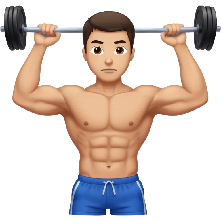 brunette buff man with blue shorts tricep-pushdown emoji