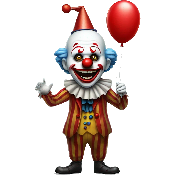 Scary clown holding red balloon emoji