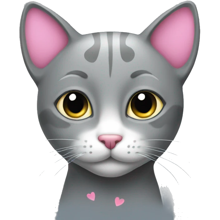 grey cat with pink hearts emoji