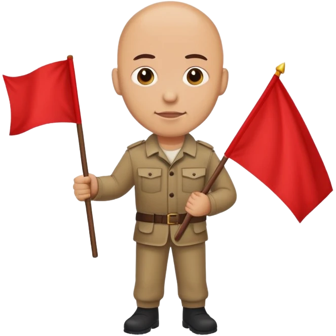 bald man with red flag in left hand emoji