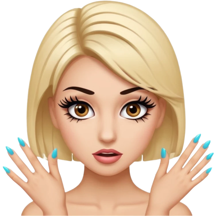 Girl with fake eyelashes and fake nails with feisty pose and sassy expression emoji