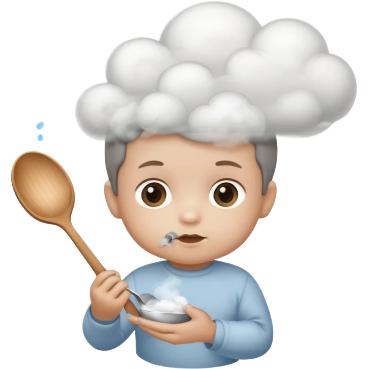 Baby with a spoon in one hand and lighter in the other with smoke (not fire) coming off the spoon.  emoji